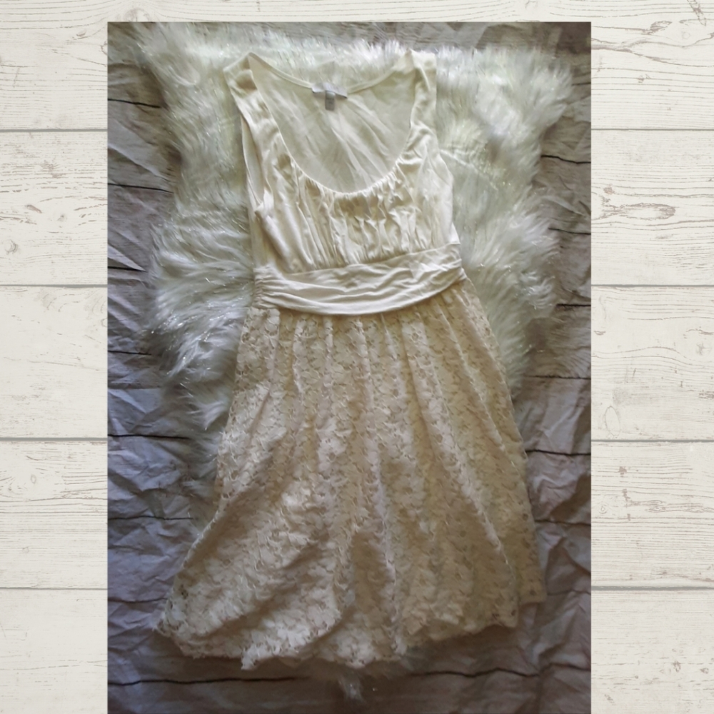 DELiA*s Womans Ivory Dress With Lace Overlay